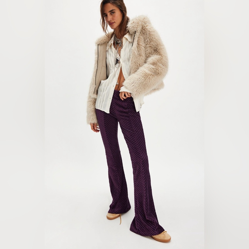 Free People Purple Velvet Chevron Flare Pants